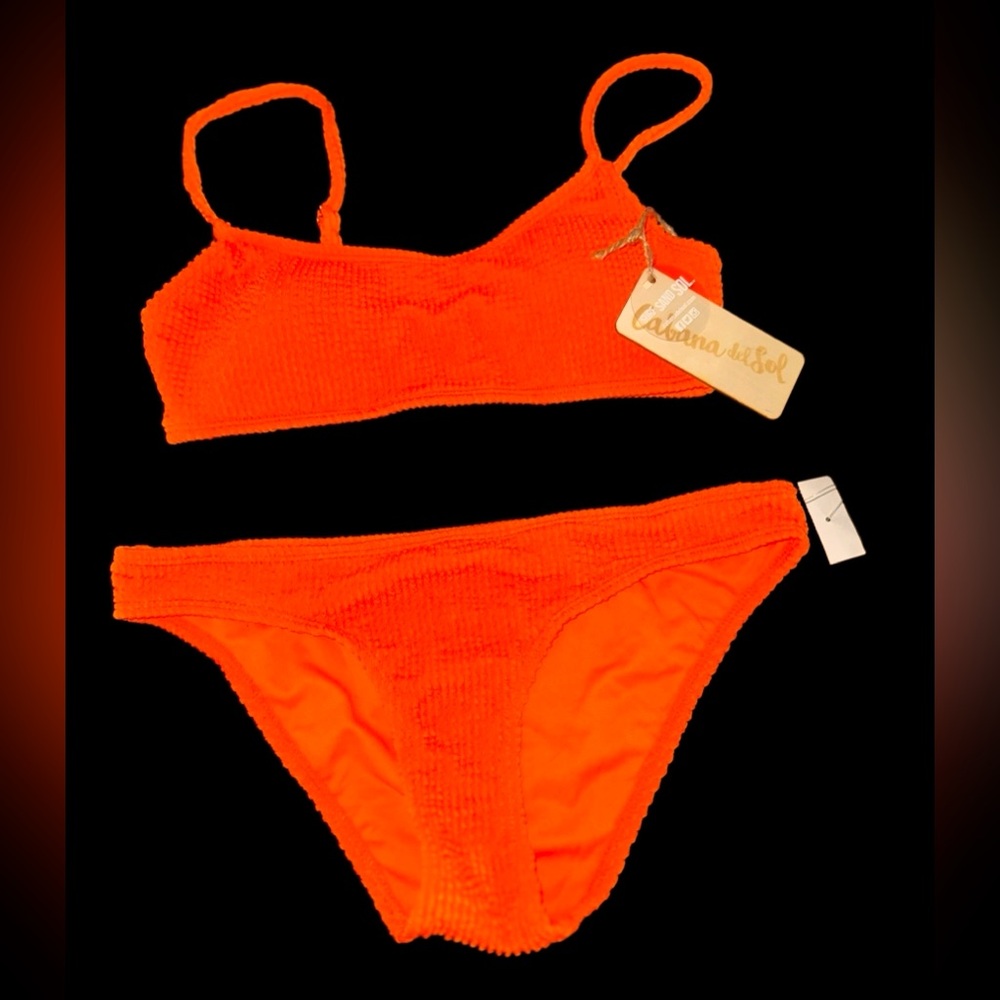 NWT neon ribbed, adjustable straps swim bikini S